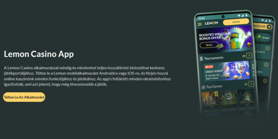 A LemonCasino alkalmazásoldala telepítési útmutatóval, elérhető verziókkal és gyors hozzáféréssel a platform indításához különböző eszközökön