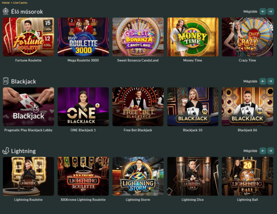 A Lemon Casino élő kaszinó felülete valós idejű osztós játékokkal, asztali kategóriákkal és gyors belépéssel a népszerű live szekciókba