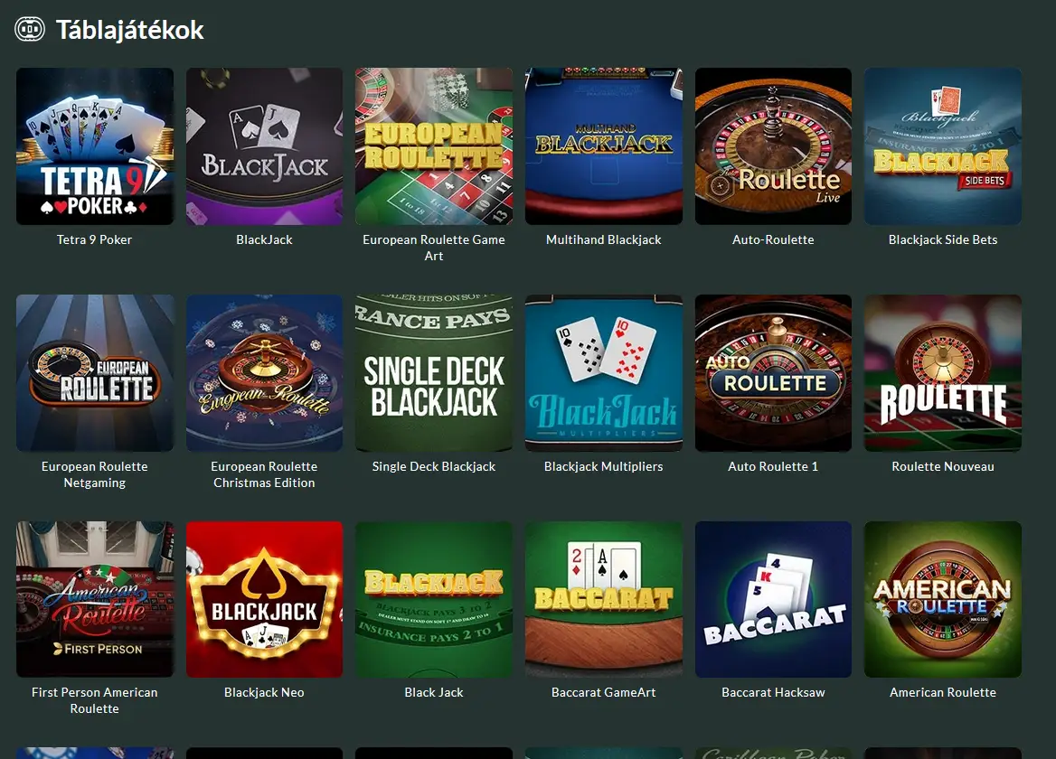 Asztali játékok szekciója a Lemon Casino Platform kínálatában klasszikus kártyajátékokkal, rulettváltozatokkal és hagyományos kaszinóélménnyel